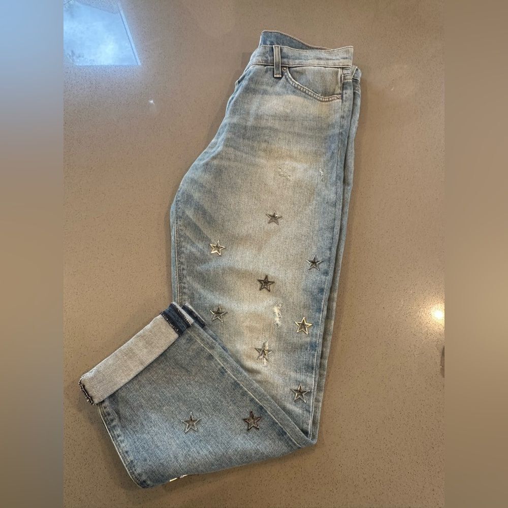 Hudson Riley Crop Jeans Size 27 Embroidered Stars Women's Lightwashed Jeans